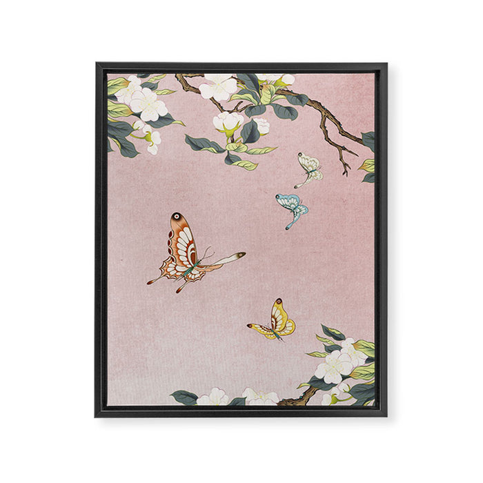 Butterflies and pear blossoms Framed Canvas Print Gallery Image 1