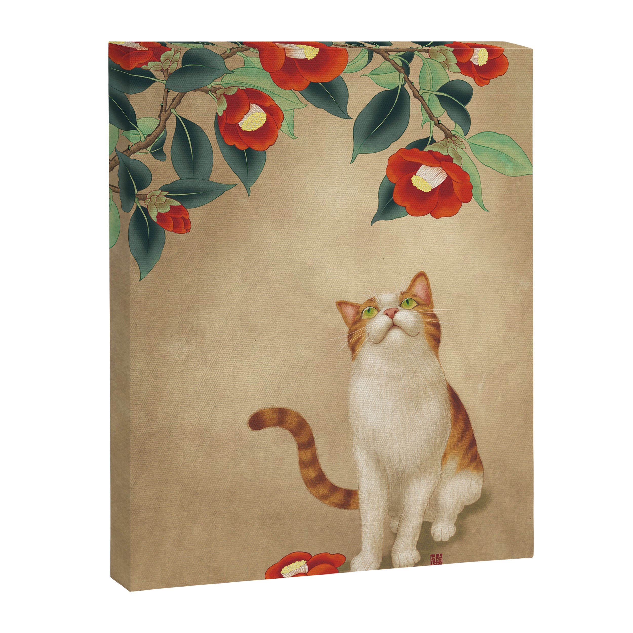 Cat and camellia flowers T1 Canvas Print Gallery Image 8