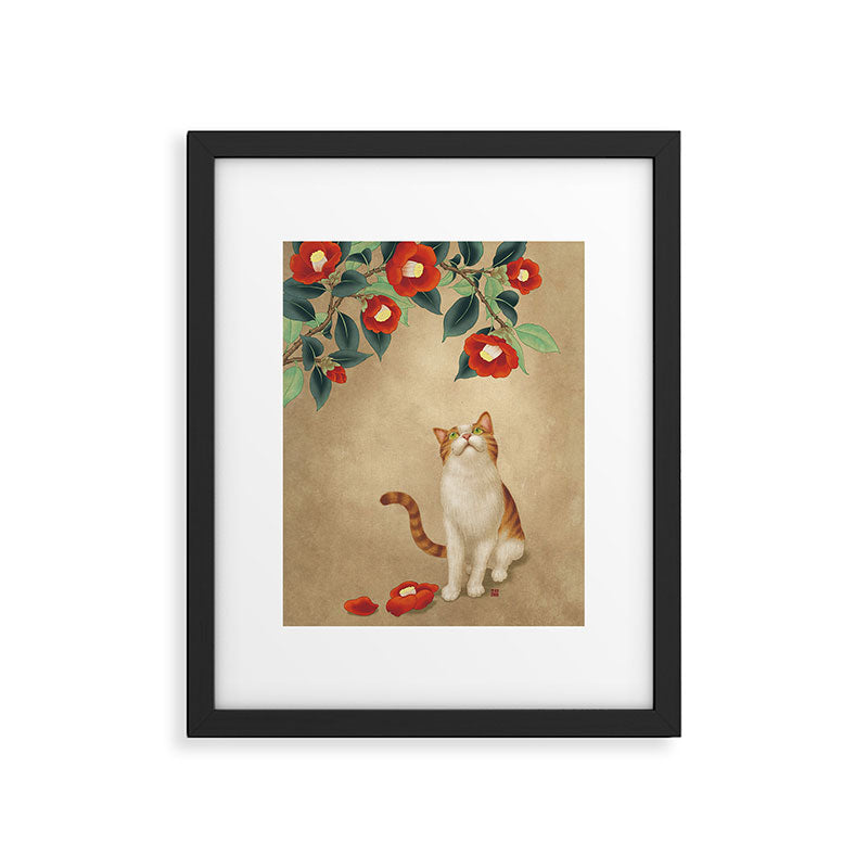 Cat and camellia flowers T1 Framed Art Print Gallery Image 6