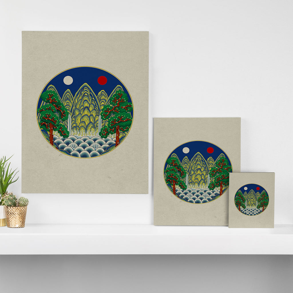 Five peaks of the sun and moon : Kingâs painting (Minhwa-Korean folk art) Canvas Print Gallery Image 3