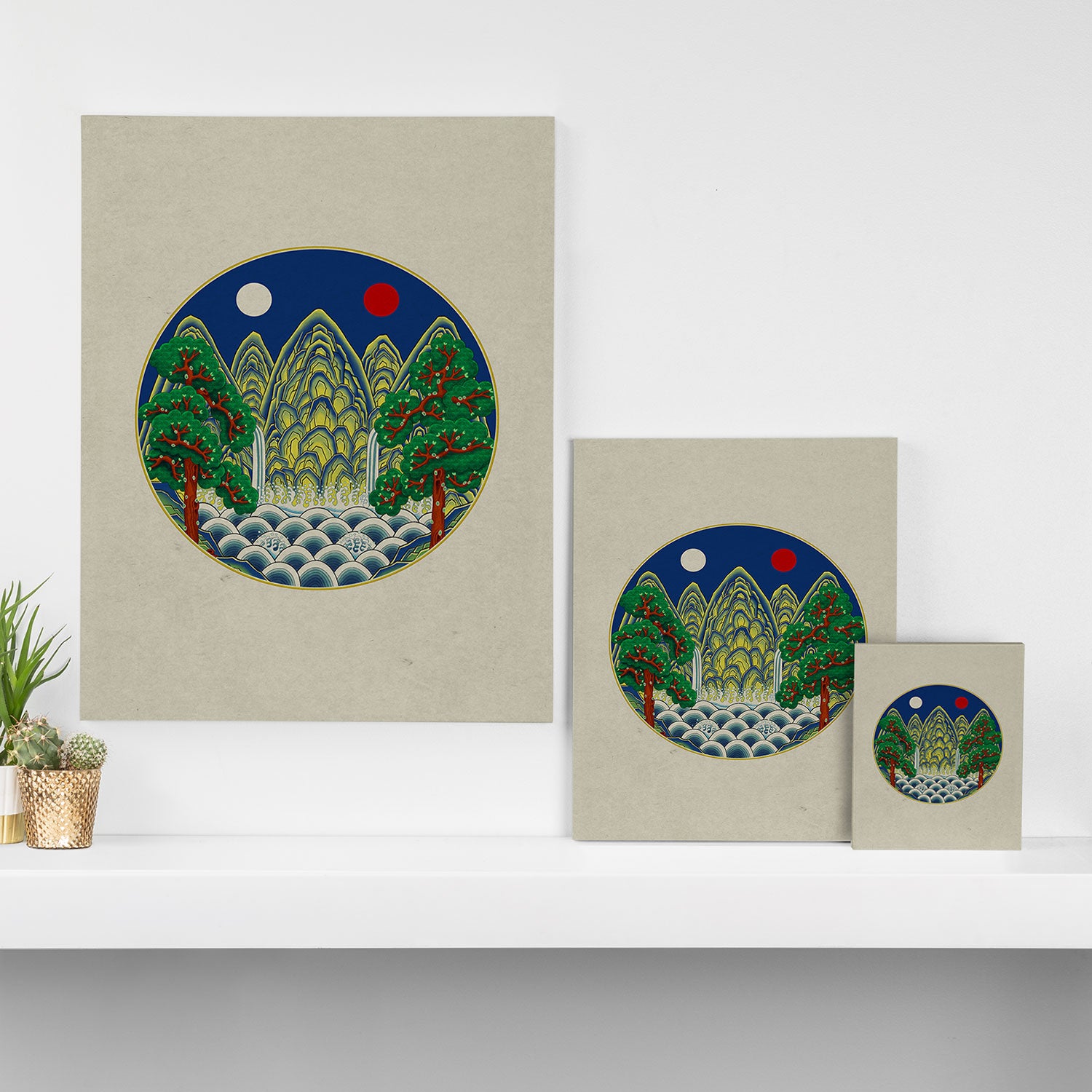 Five peaks of the sun and moon : Kingâs painting (Minhwa-Korean folk art) Canvas Print Gallery Image 3