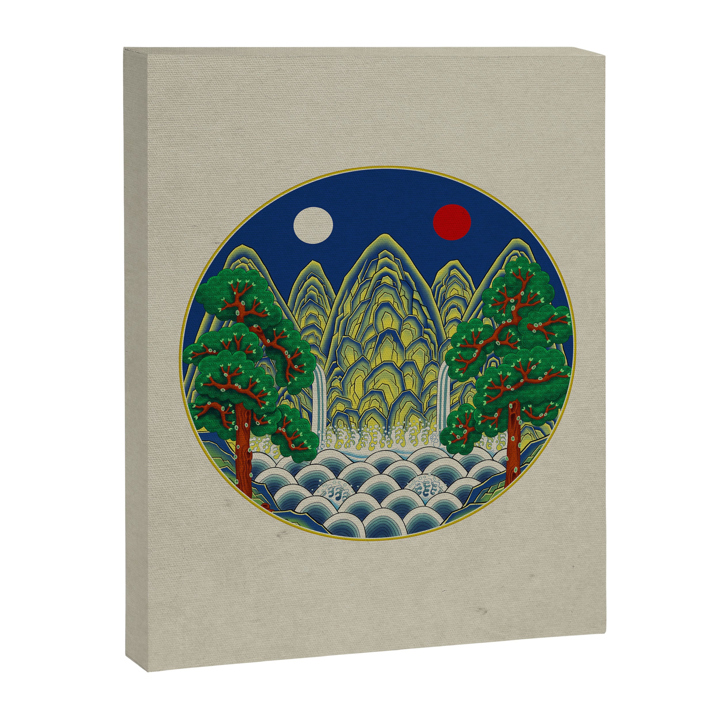Five peaks of the sun and moon : Kingâs painting (Minhwa-Korean folk art) Canvas Print Gallery Image 3
