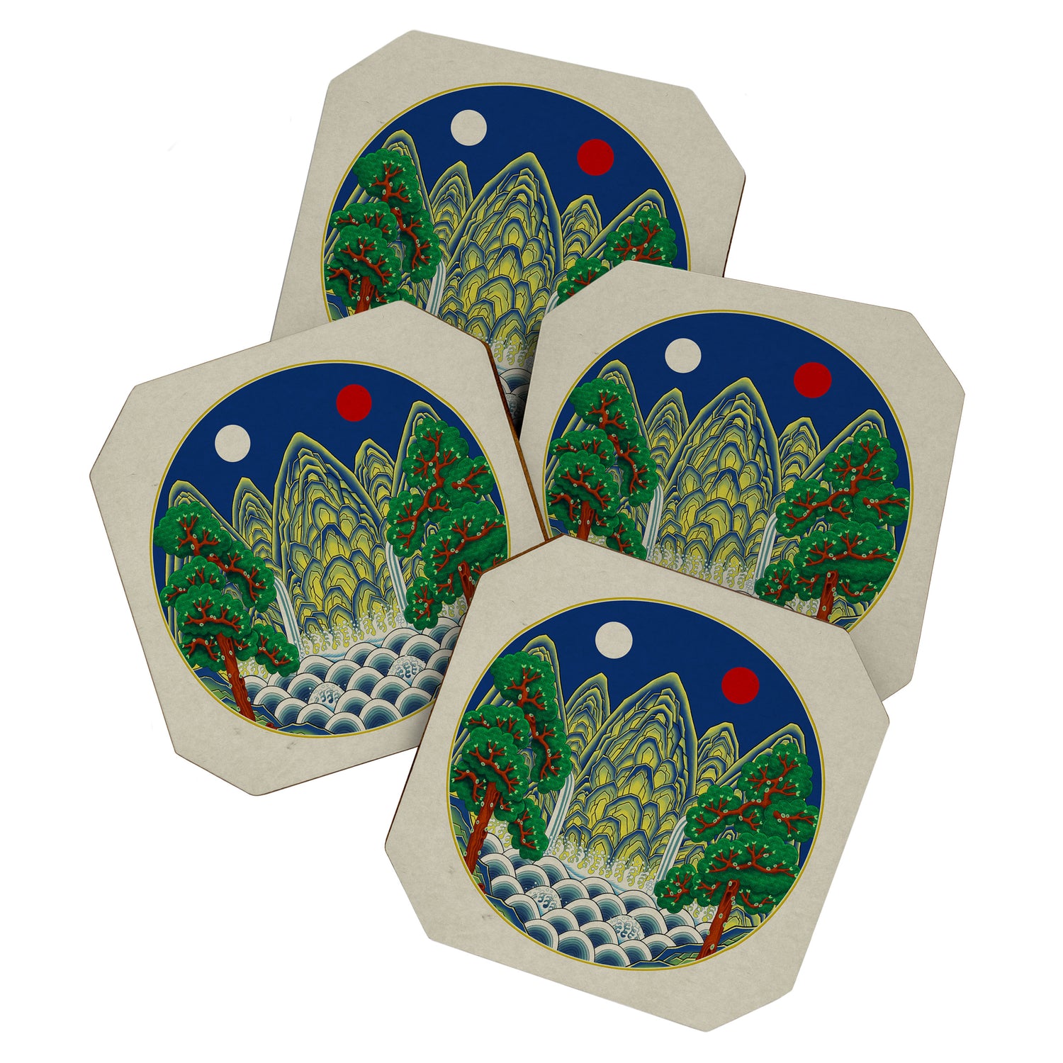 Five peaks of the sun and moon : Kingâs painting (Minhwa-Korean folk art) Coaster Gallery Image 1