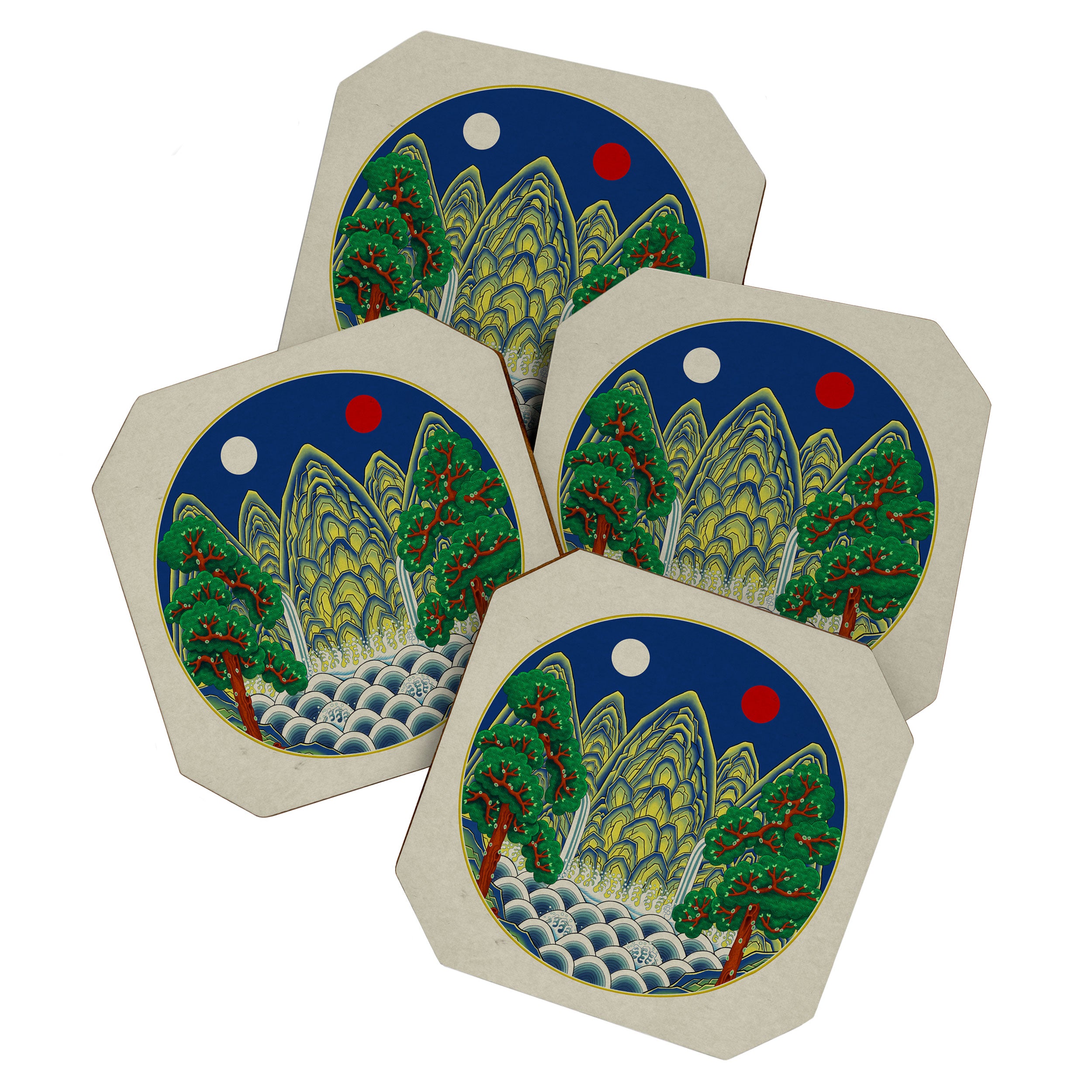Five peaks of the sun and moon : Kingâs painting (Minhwa-Korean folk art) Coaster Gallery Image 1