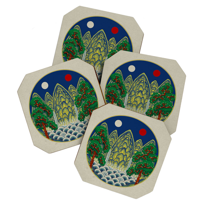 Five peaks of the sun and moon : Kingâs painting (Minhwa-Korean folk art) Coaster Gallery Image 1