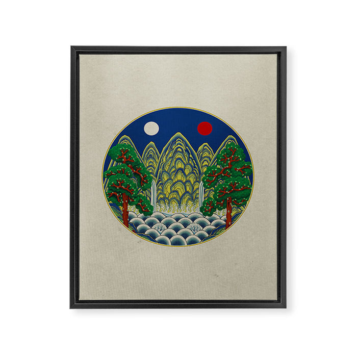 Five peaks of the sun and moon : Kingâs painting (Minhwa-Korean folk art) Framed Canvas Print Gallery Image 1