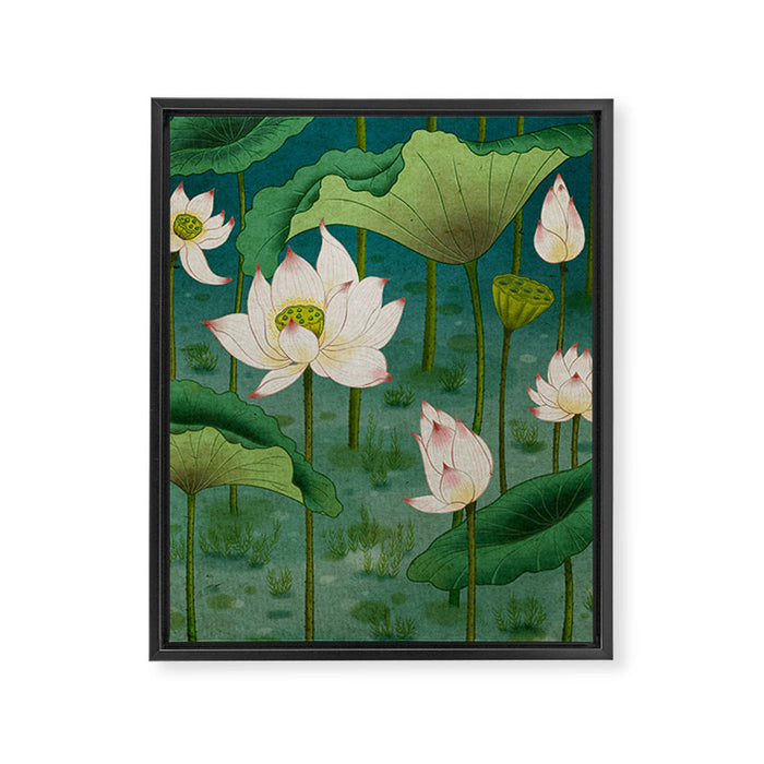 Lotus flowers A -  Minhwa-Korean traditional/folk art Framed Canvas Print Gallery Image 1