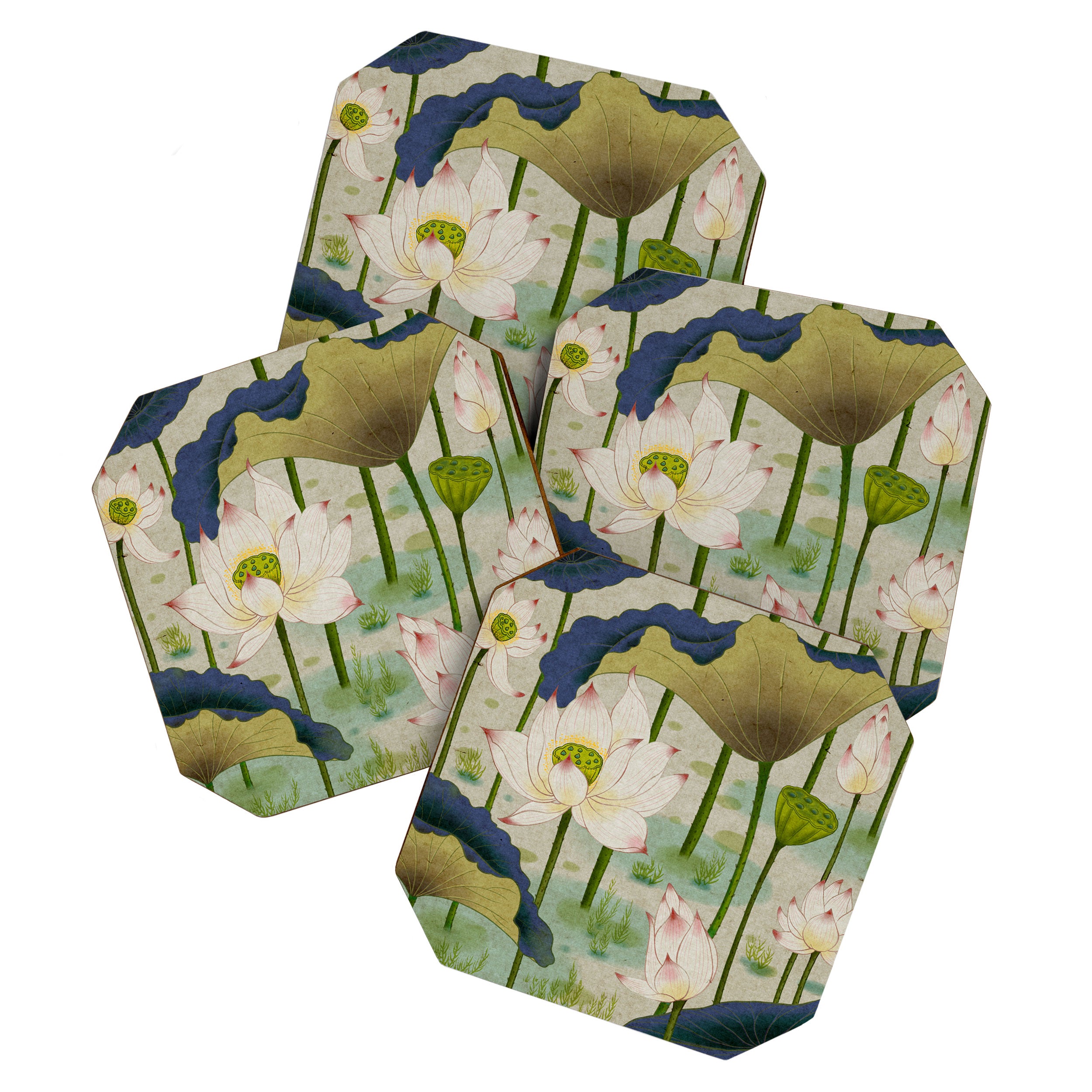 Lotus flowers B - Minhwa-Korean traditional/folk art Coaster Gallery Image 1