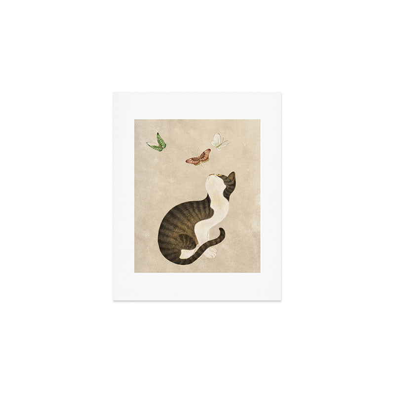 Minhwa: cat & butterflies (Korean traditional/folk art) Art Print Gallery Image 1