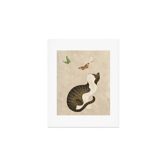 Minhwa: cat & butterflies (Korean traditional/folk art) Art Print Gallery Image 1