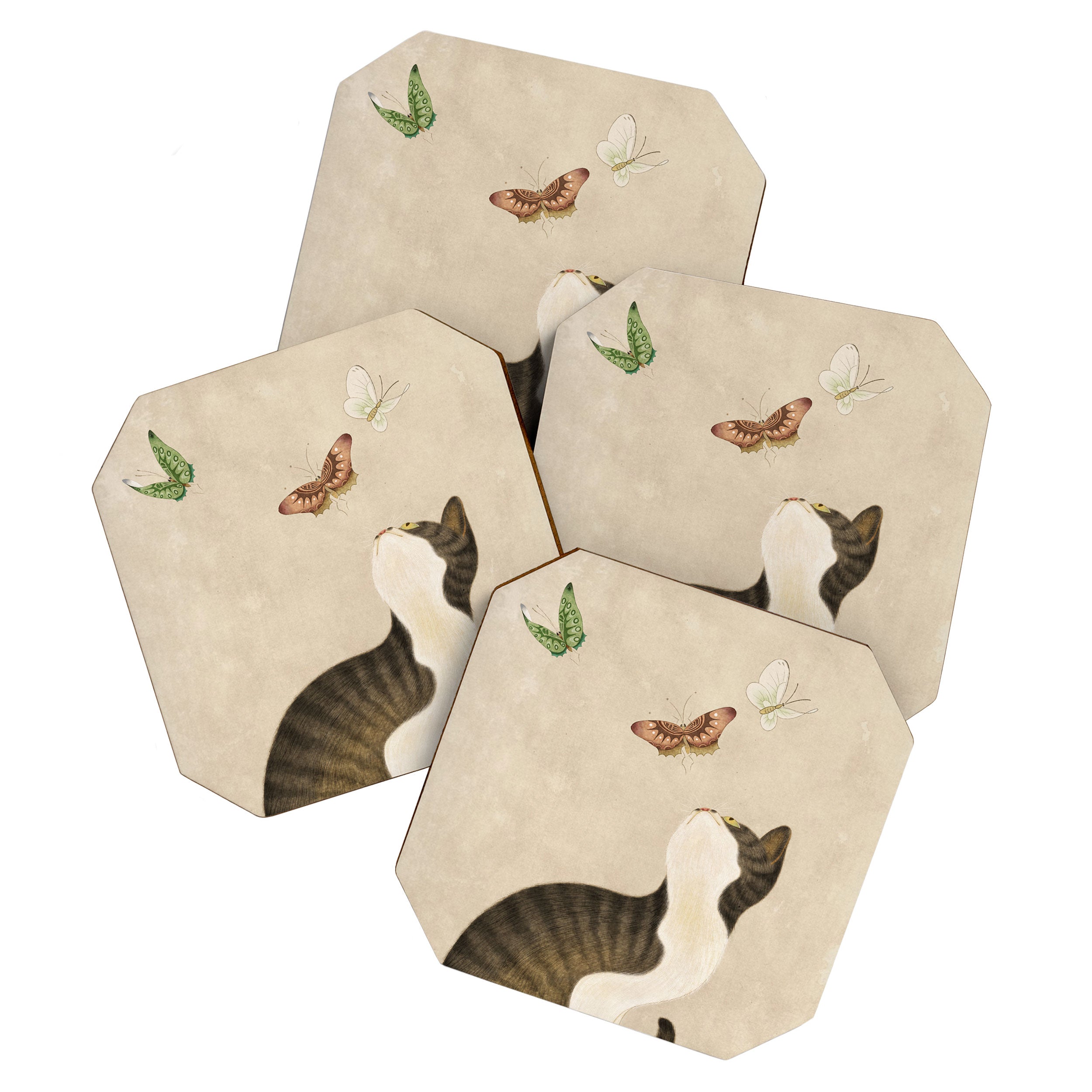 Minhwa: cat & butterflies (Korean traditional/folk art) Coaster Gallery Image 1