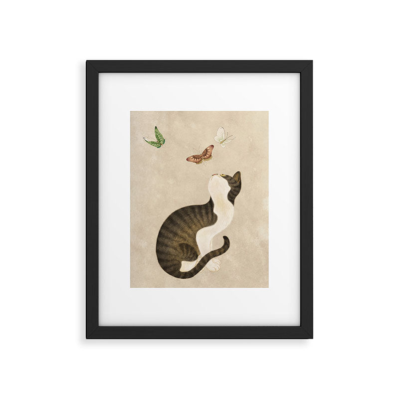 Minhwa: cat & butterflies (Korean traditional/folk art) Framed Art Print
