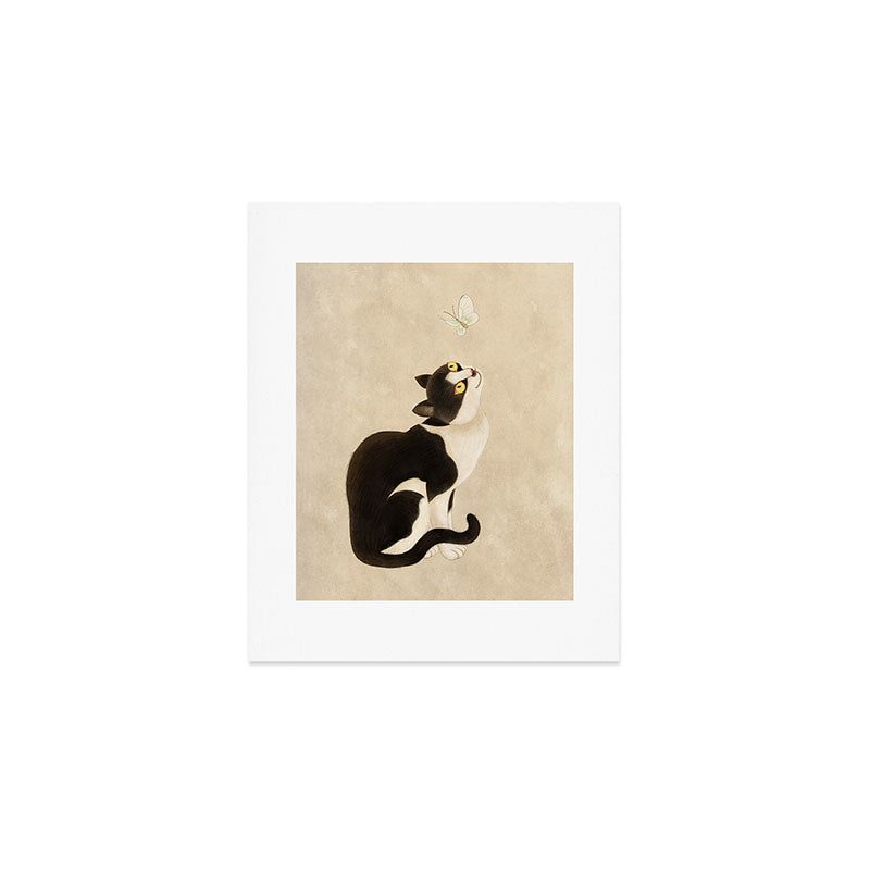 Minhwa: cat & butterfly (Korean traditional/folk art) Art Print Gallery Image 1