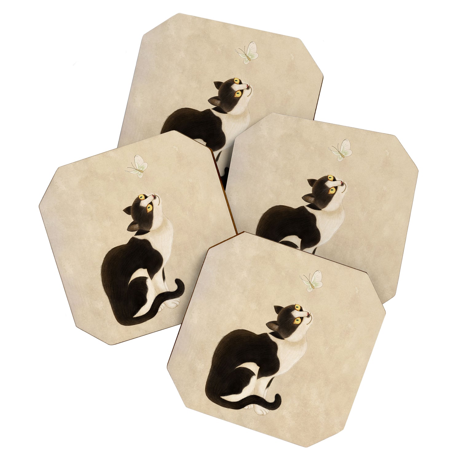Minhwa: cat & butterfly (Korean traditional/folk art) Coaster Gallery Image 1