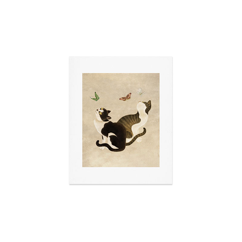 Minhwa: cats & butterflies (Korean traditional/folk art) Art Print Gallery Image 1
