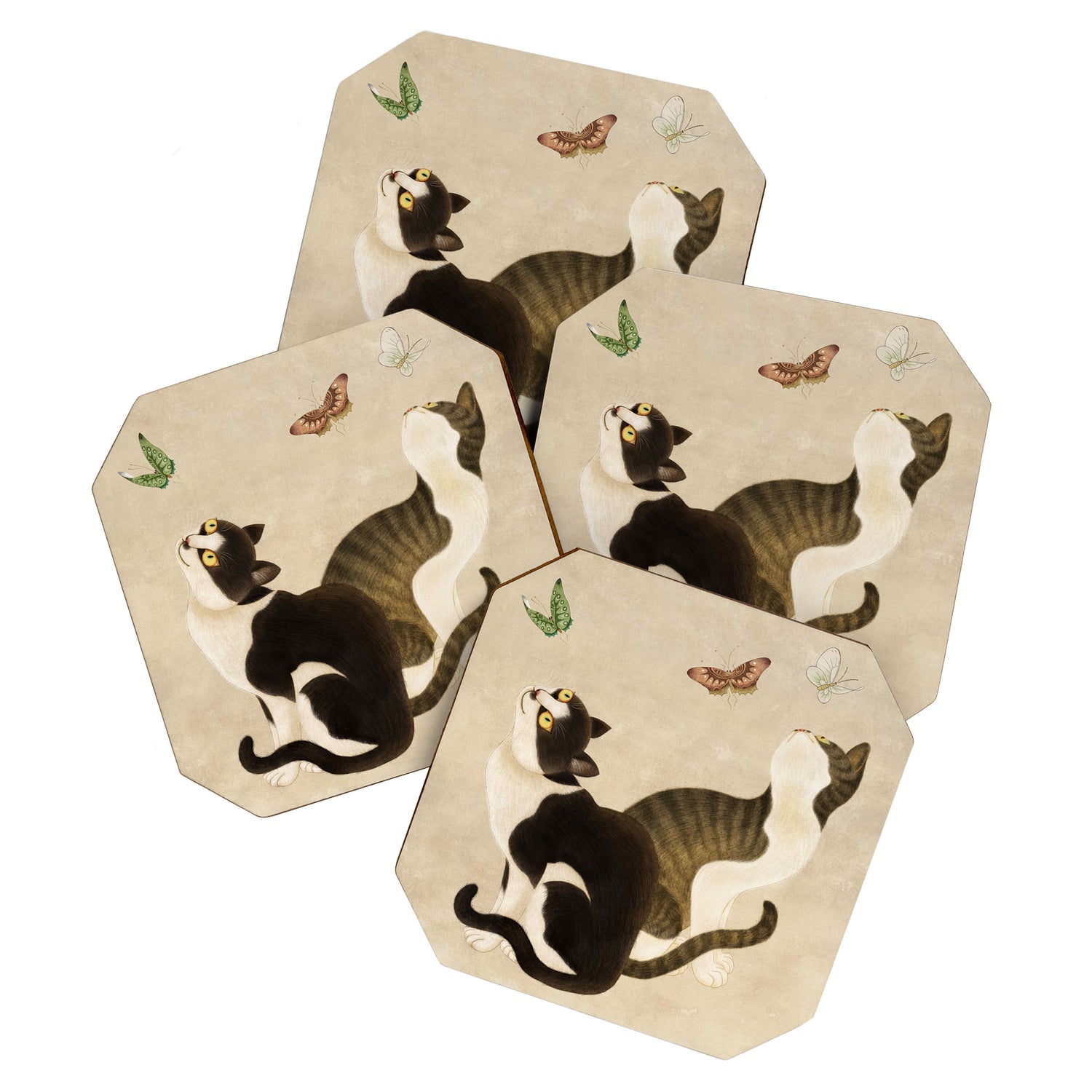 Minhwa: cats & butterflies (Korean traditional/folk art) Coaster Gallery Image 1