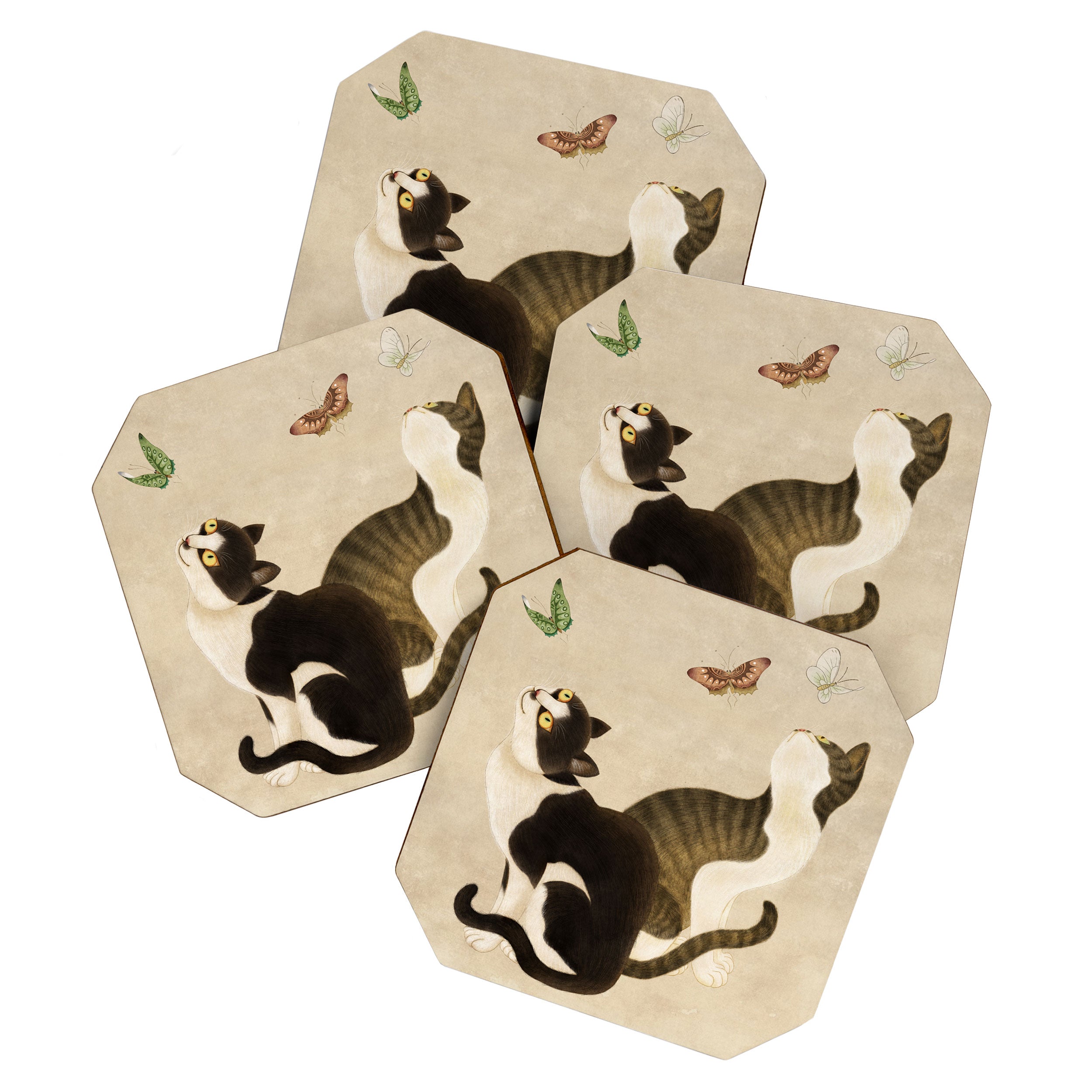 Minhwa: cats & butterflies (Korean traditional/folk art) Coaster Gallery Image 1