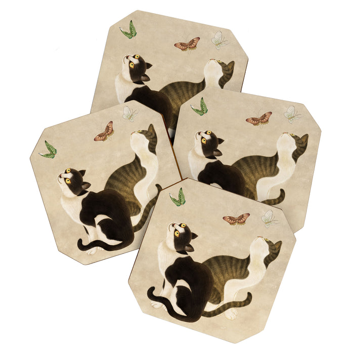 Minhwa: cats & butterflies (Korean traditional/folk art) Coaster Gallery Image 1