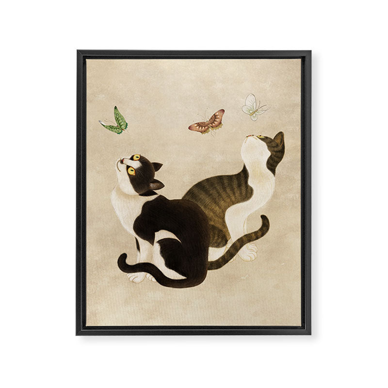 Minhwa: cats & butterflies (Korean traditional/folk art) Framed Canvas Print Gallery Image 6