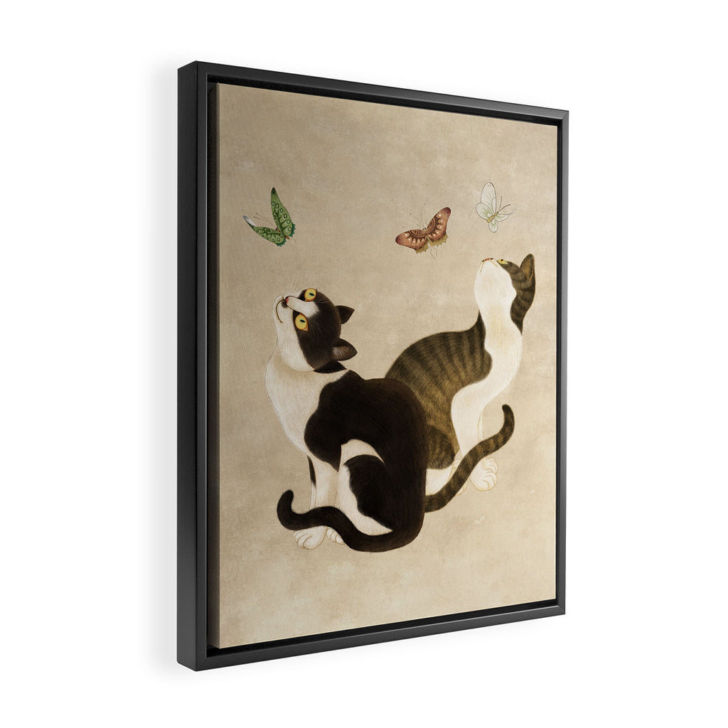 Minhwa: cats & butterflies (Korean traditional/folk art) Framed Canvas Print Gallery Image 2