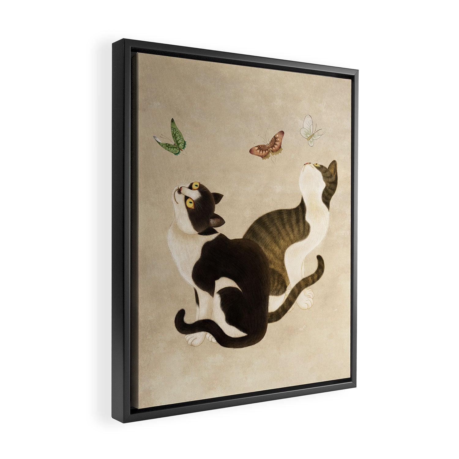 Minhwa: cats & butterflies (Korean traditional/folk art) Framed Canvas Print Gallery Image 2