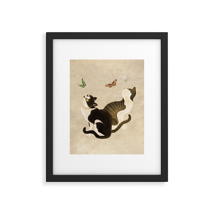 Minhwa: cats & butterflies (Korean traditional/folk art) Framed Art Print Gallery Image 1