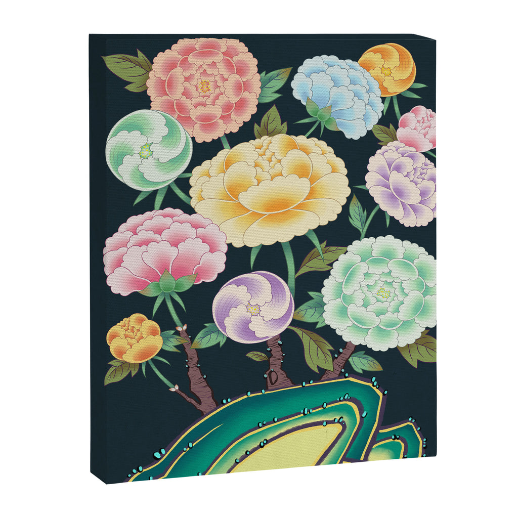 Minhwa(Korean traditional/folk art): Peony Flowers and Rock Canvas Print Gallery Image 6