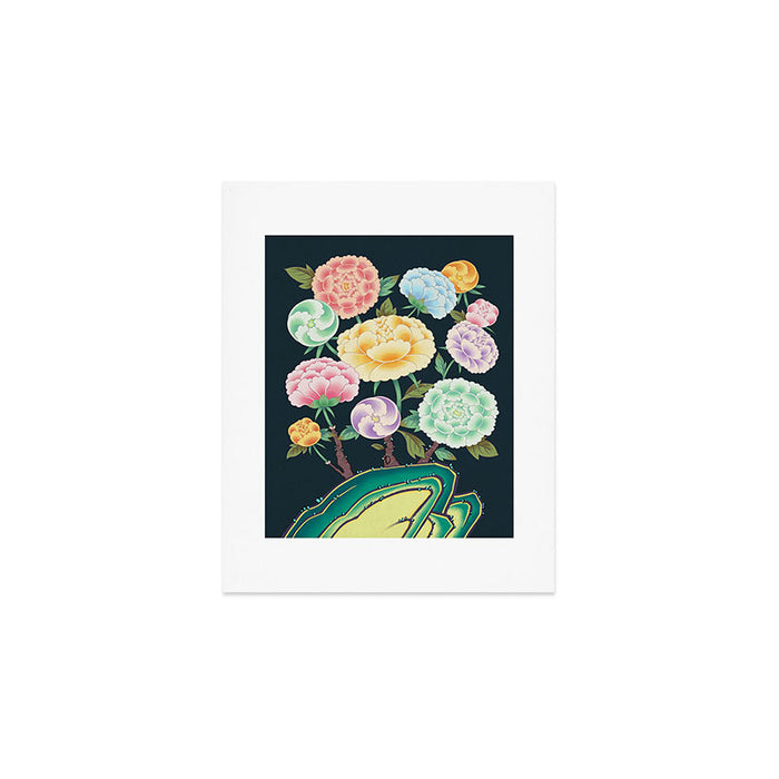 Minhwa(Korean traditional/folk art): Peony Flowers and Rock Art Print Gallery Image 1