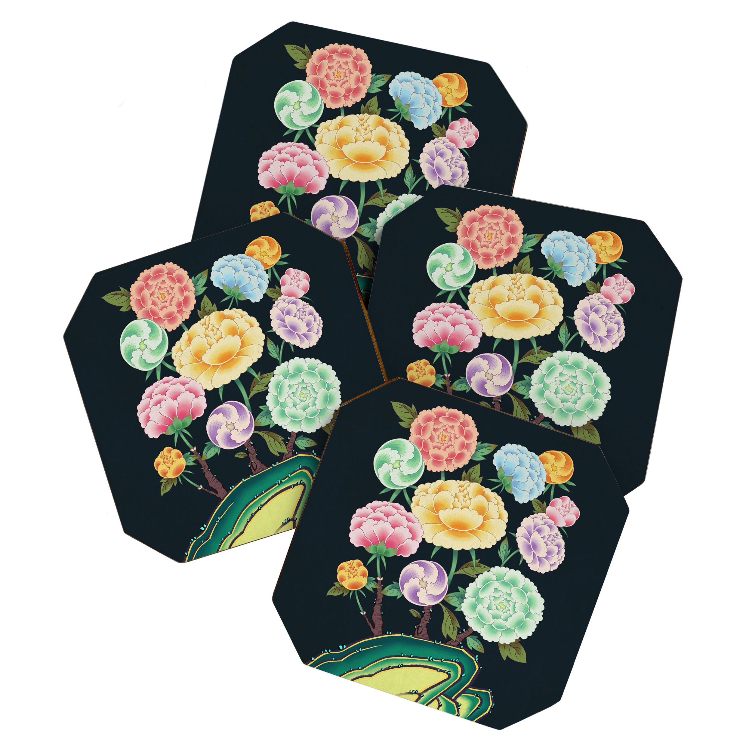 Minhwa(Korean traditional/folk art): Peony Flowers and Rock Coaster Gallery Image 1
