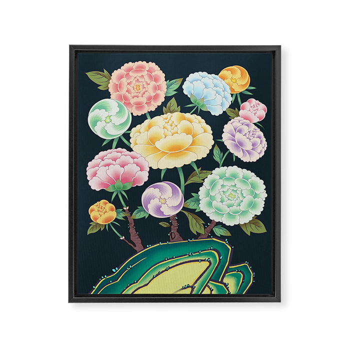 Minhwa(Korean traditional/folk art): Peony Flowers and Rock Framed Canvas Print Gallery Image 1
