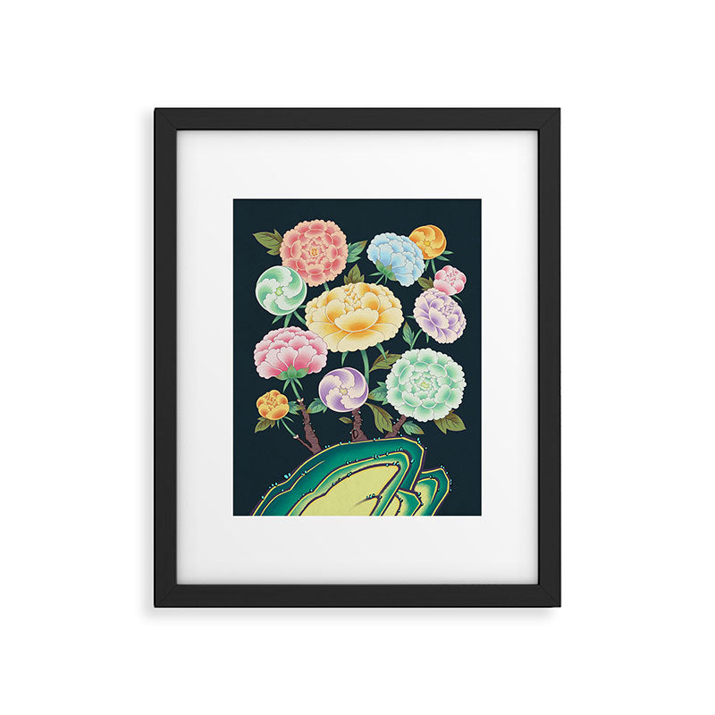 Minhwa(Korean traditional/folk art): Peony Flowers and Rock Framed Art Print Gallery Image 5