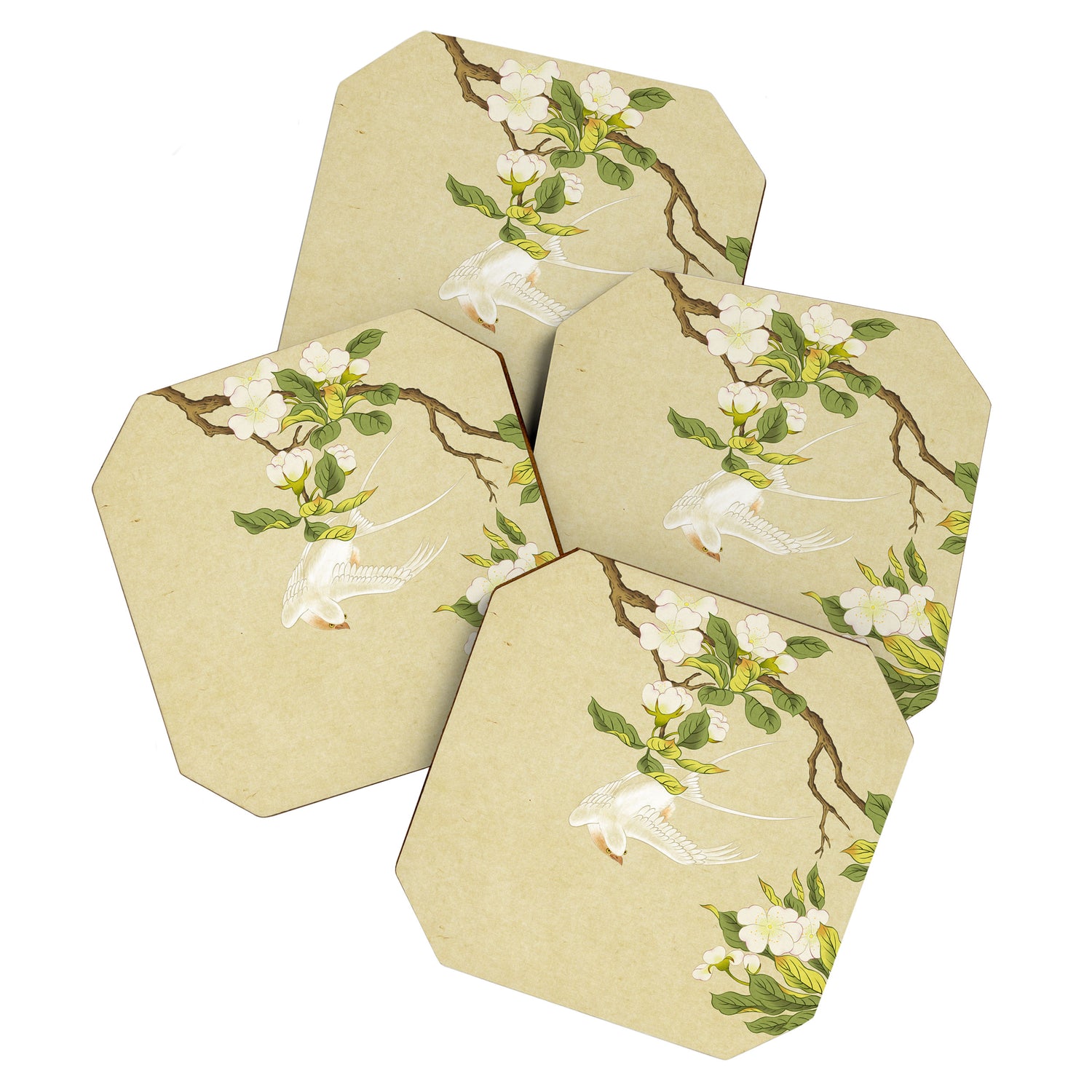 Pear blossoms and white swallow Type A: Minhwa-Korean traditional/folk art Coaster Gallery Image 1