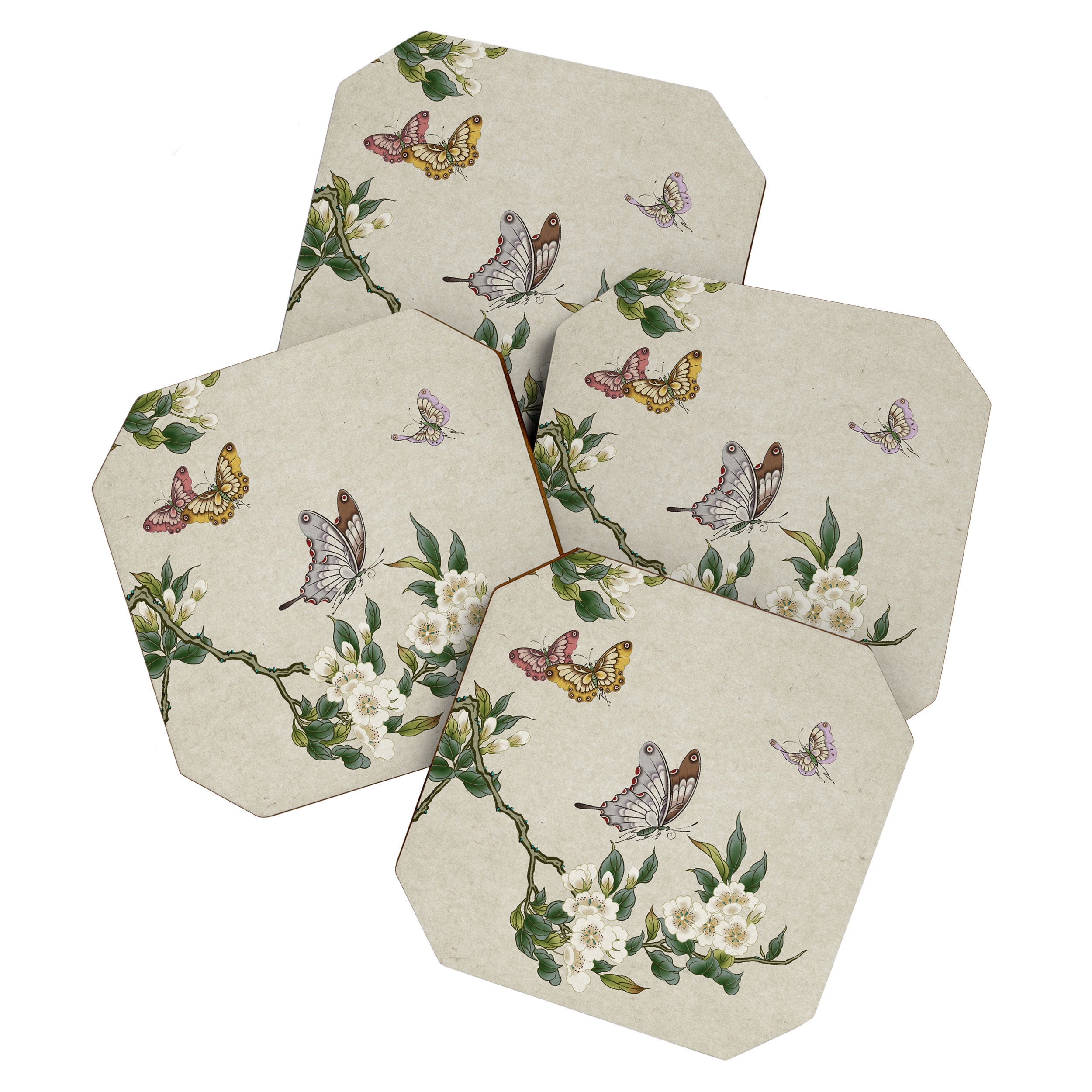 Pear flowers and butterflies type A - Minhwa : Koreafolkpainting Coaster Gallery Image 1