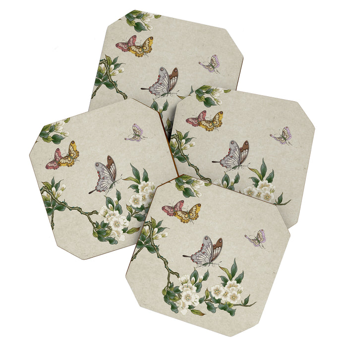 Pear flowers and butterflies type A - Minhwa : Koreafolkpainting Coaster Gallery Image 1