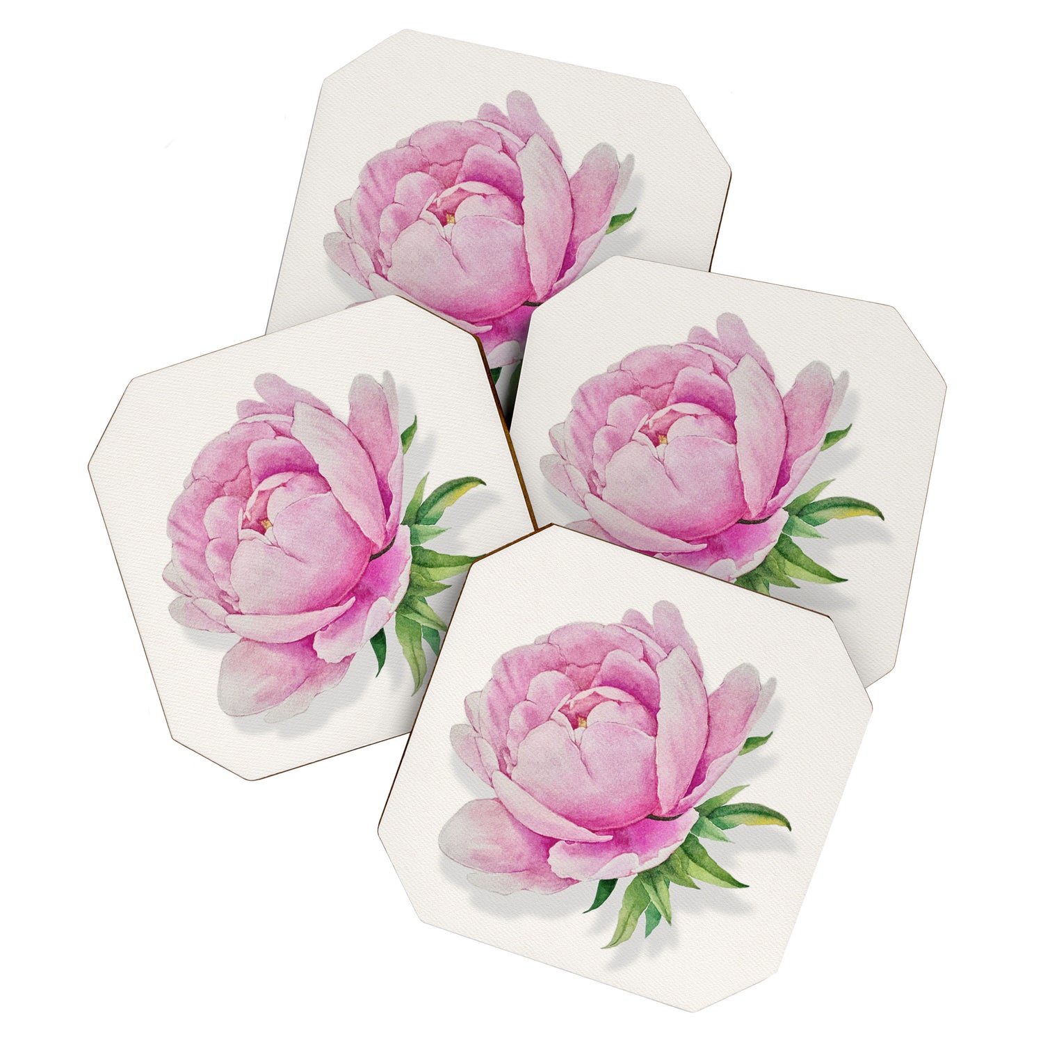 Peony flower painted in watercolor Coaster Gallery Image 1