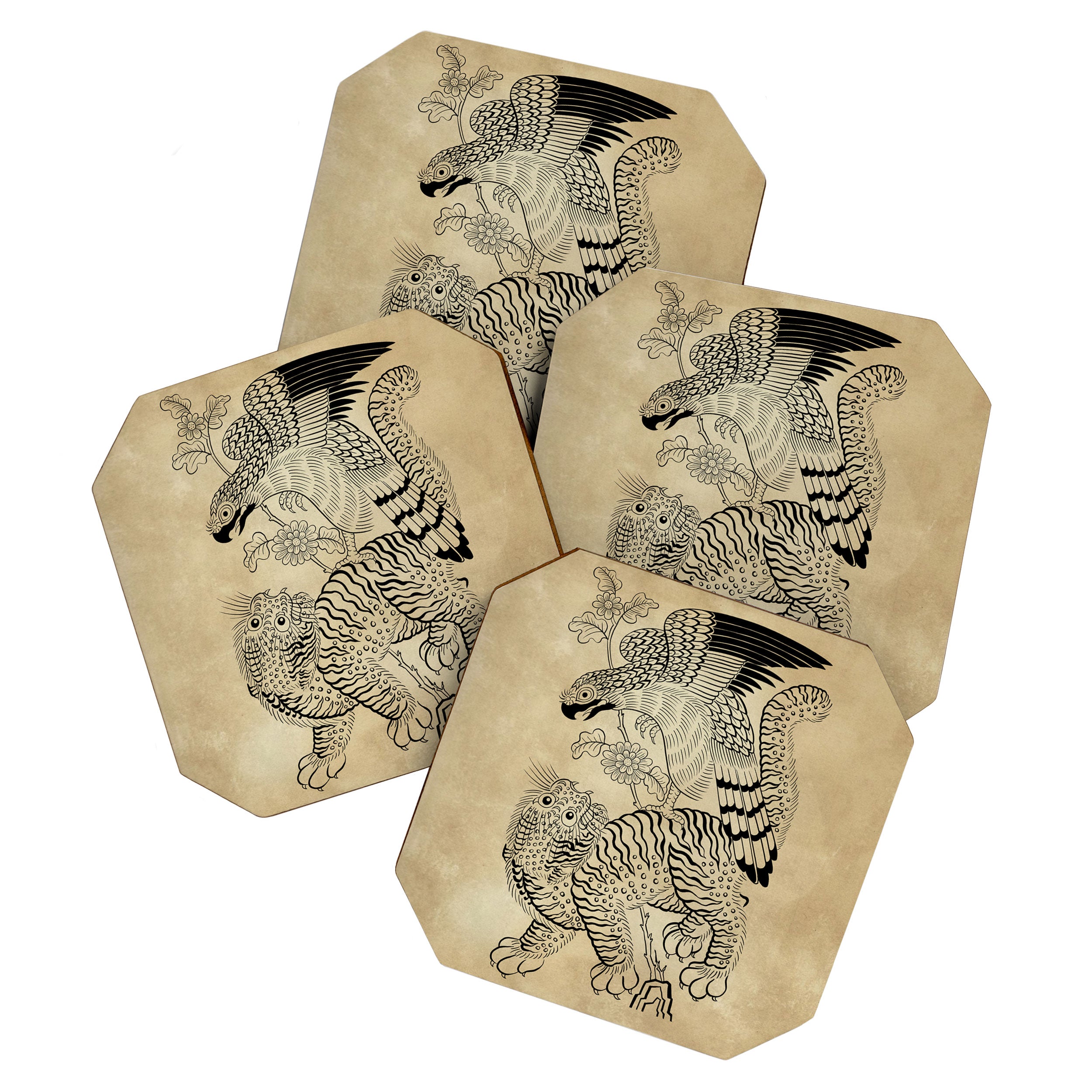 Tiger and hawk Type1 - Minhwa-Korean traditional folk art Coaster Gallery Image 1
