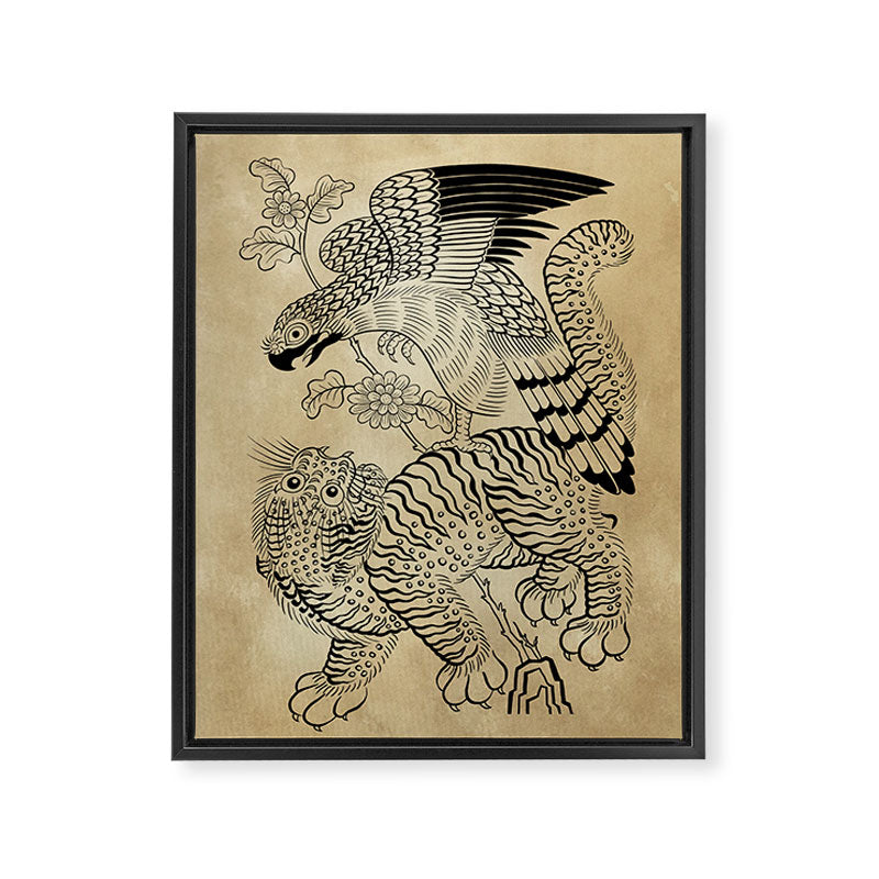 Tiger and hawk Type1 - Minhwa-Korean traditional folk art Framed Canvas Print