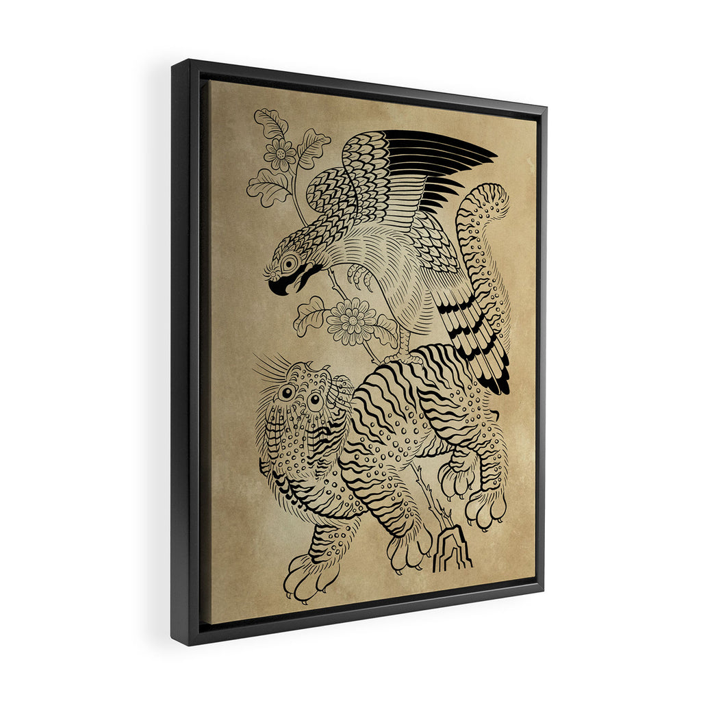 Tiger and hawk Type1 - Minhwa-Korean traditional folk art Framed Canvas Print Gallery Image 2