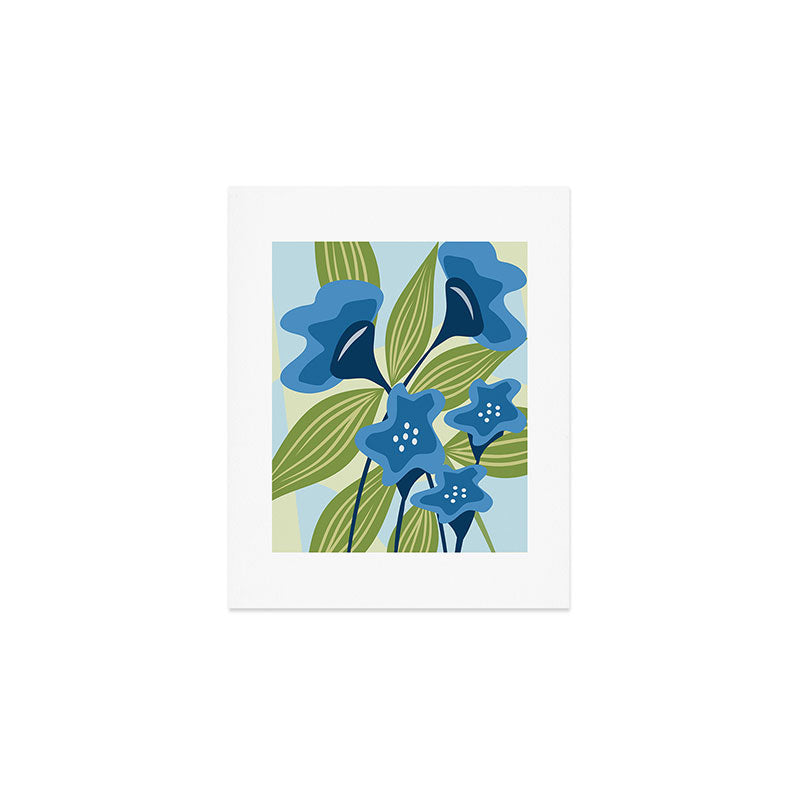 Blue Flowers and Green Leaves Art Print Gallery Image 1