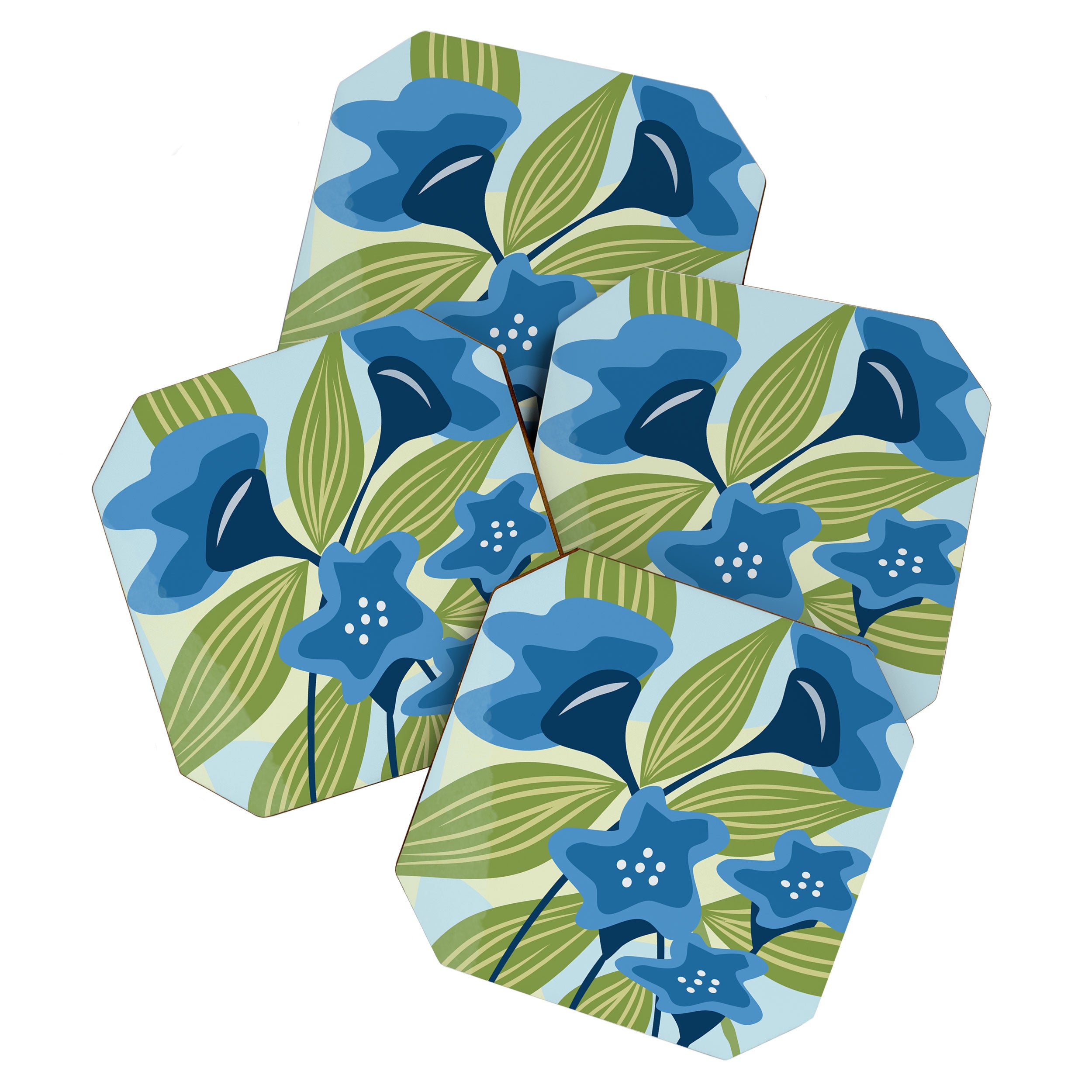 Blue Flowers and Green Leaves Coaster Gallery Image 1