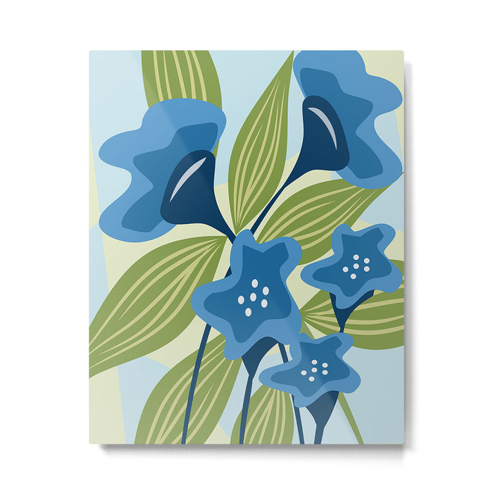 Blue Flowers and Green Leaves Metal Print Gallery Image 1