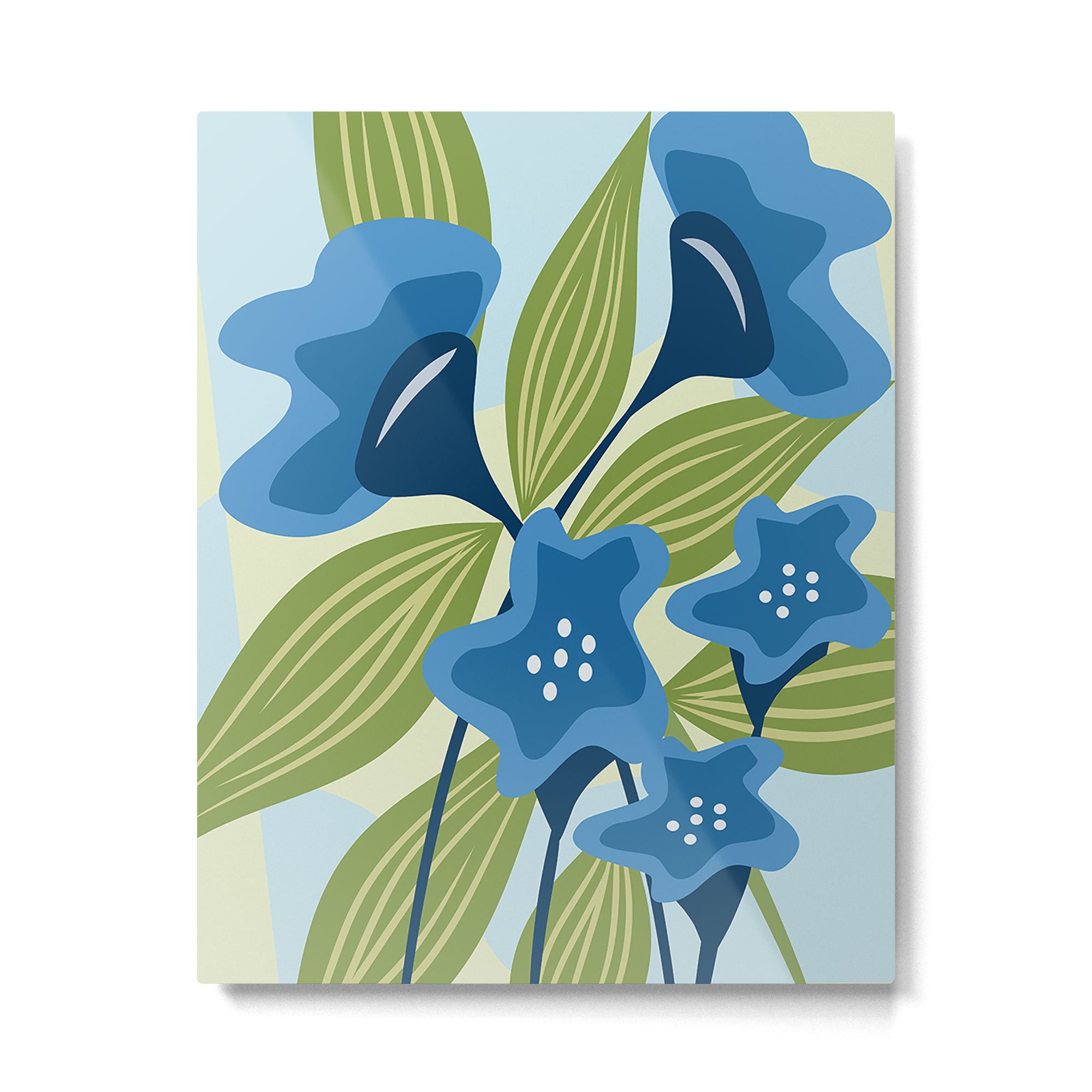 Blue Flowers and Green Leaves Metal Print Gallery Image 6