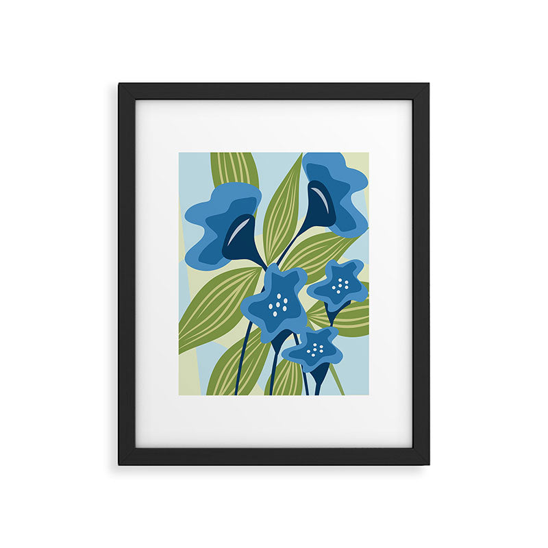 Blue Flowers and Green Leaves Framed Art Print Gallery Image 6