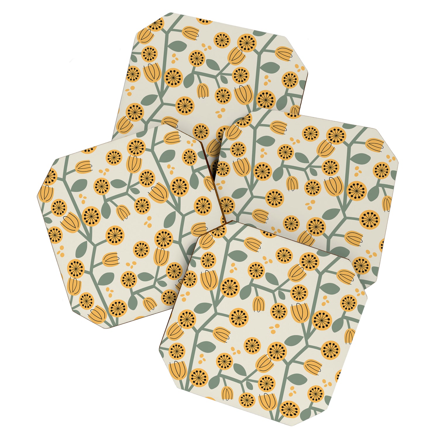 Climbing Flowers in Yellow and Green  Coaster Gallery Image 1