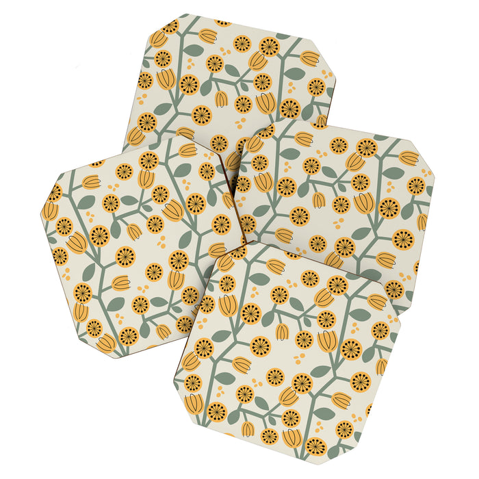Climbing Flowers in Yellow and Green  Coaster Gallery Image 1