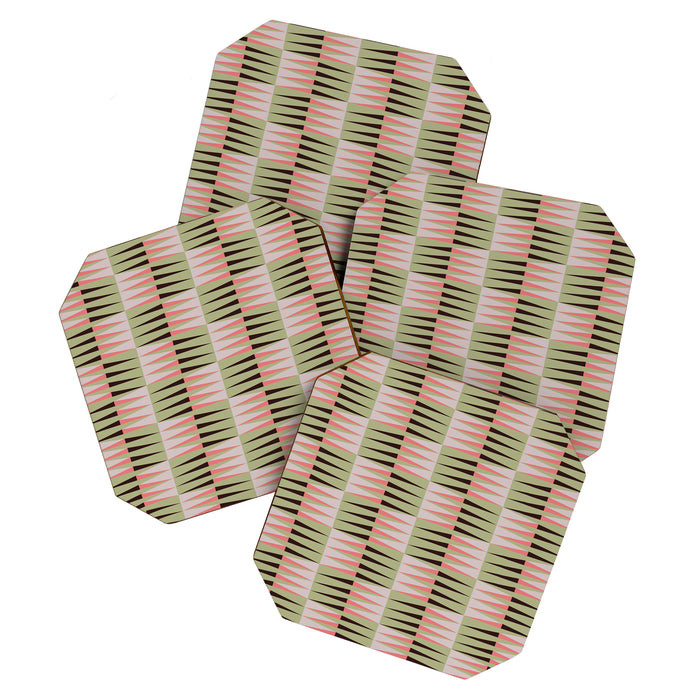 Geometric pattern rose and light green Coaster Gallery Image 1