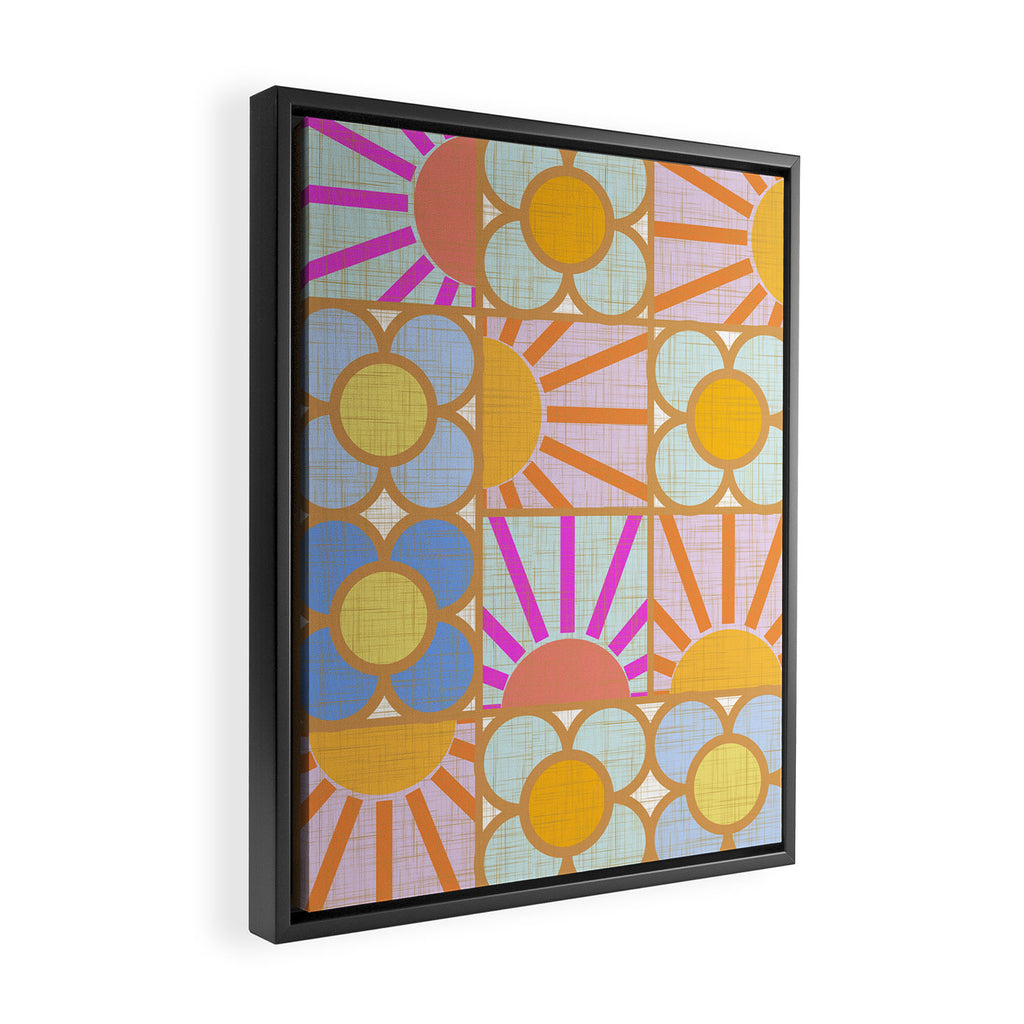 Sun and Blooms Patchwork Framed Canvas Print Gallery Image 2