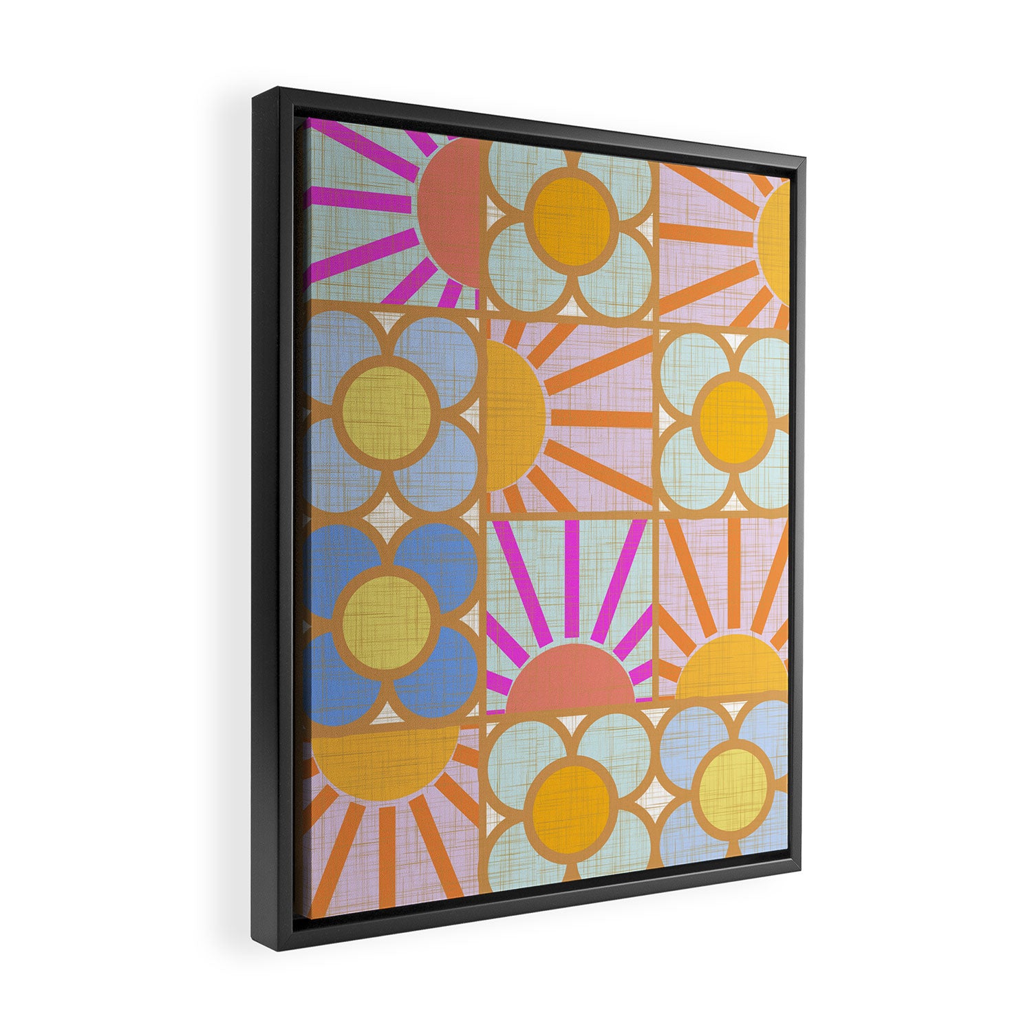 Sun and Blooms Patchwork Framed Canvas Print Gallery Image 2