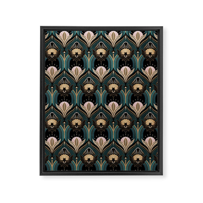 Art Deco Bats Teal, Gold, Pink Framed Canvas Print Gallery Image 1