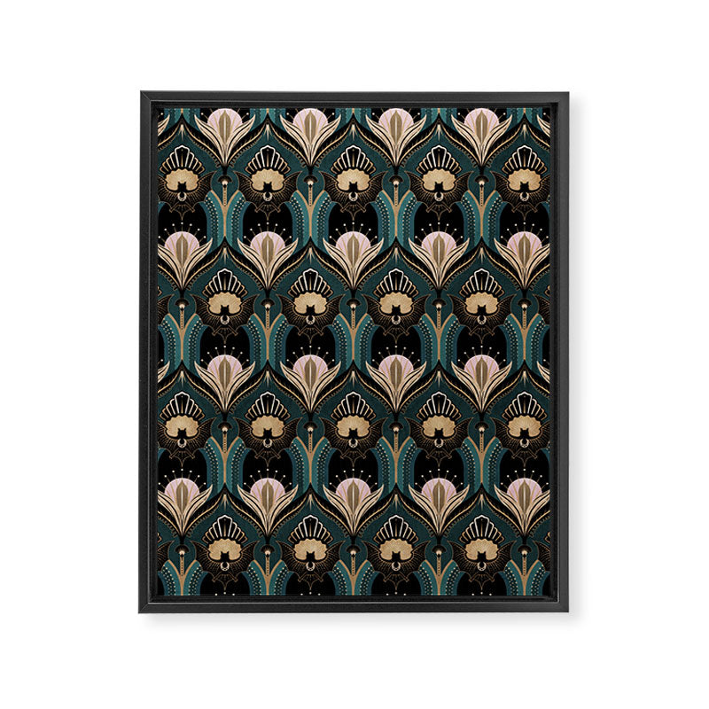 Art Deco Bats Teal, Gold, Pink Framed Canvas Print Gallery Image 8